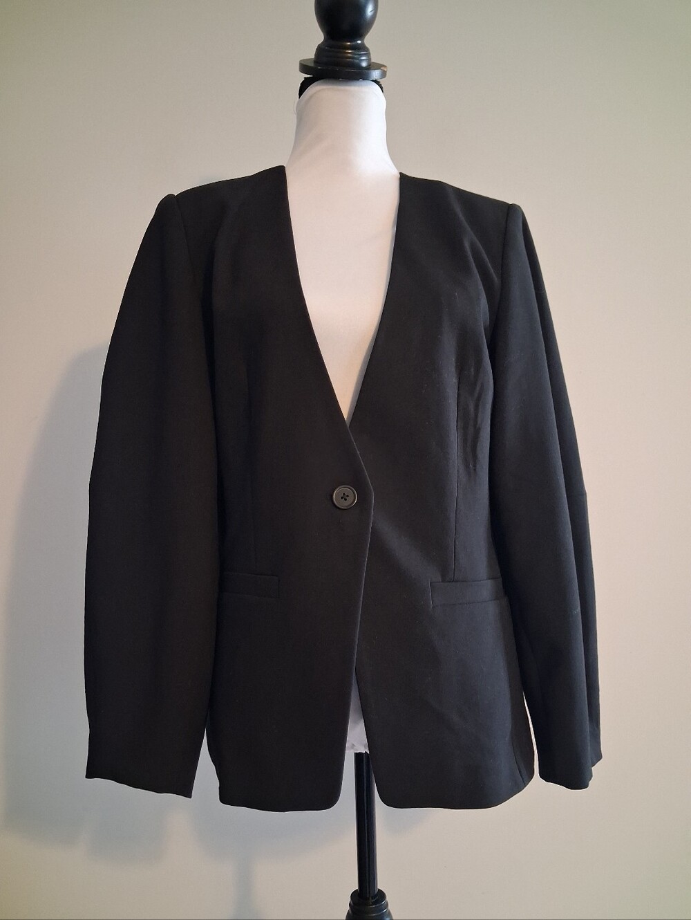 Barrel Sleeve Black Single-Button Blazer Jacket Size Med - Picture 2 of 12